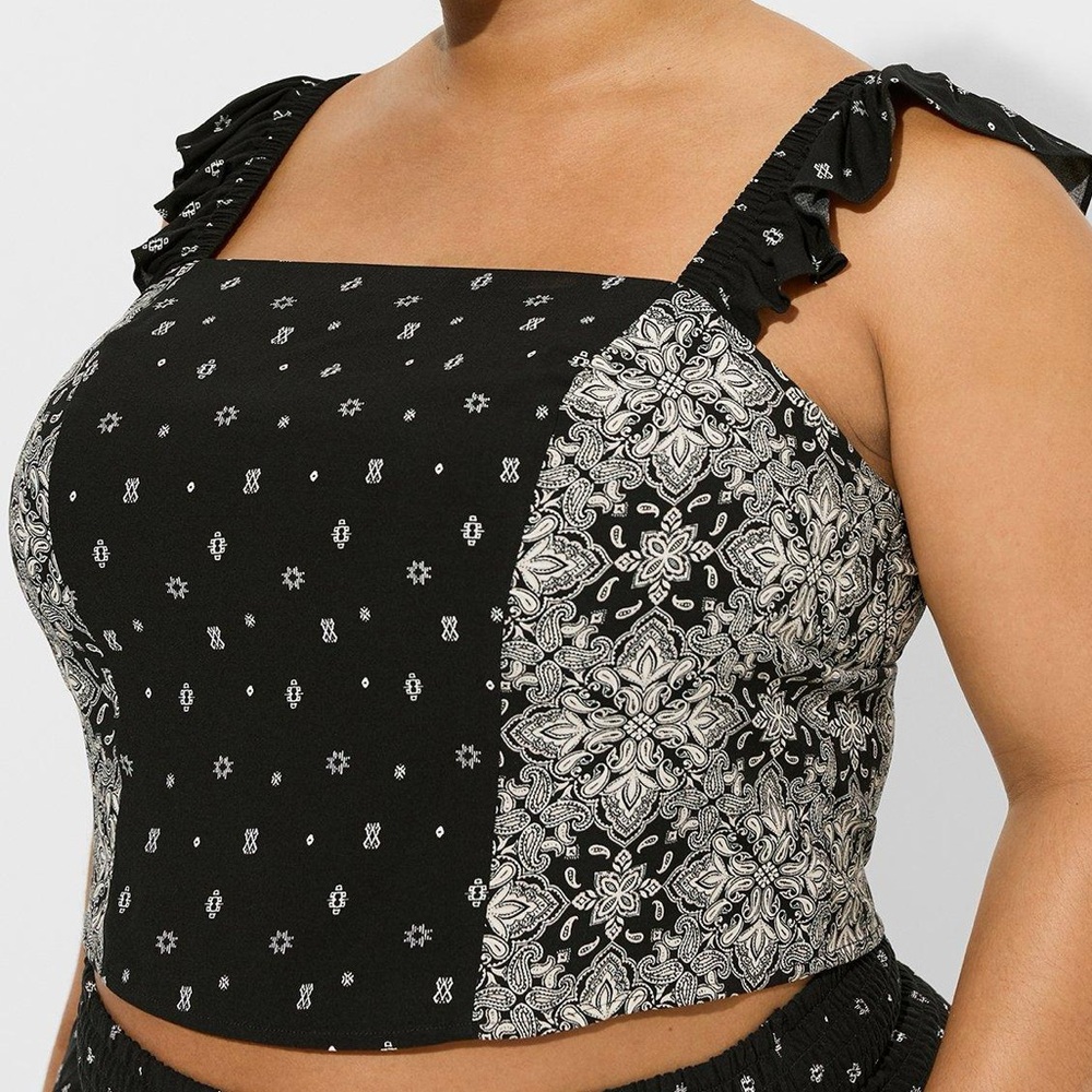 Challis smocked ruffle trim crop top